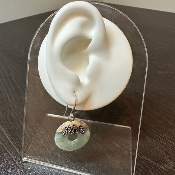 Nephrite jade dangle earrings in silver metal! - Picture 6 of 6